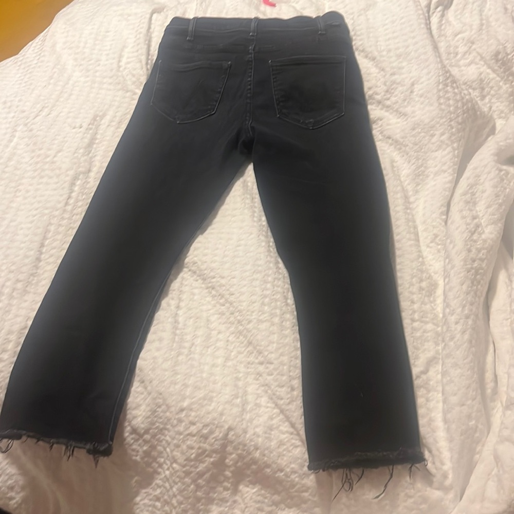Mother The Hustler Ankle Fray Black Jeans